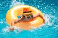 Kid relax on the beach or pool. Child boy in swimming pool with inflatable ring. Kids swim in water pool on summer Royalty Free Stock Photo