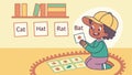 Kid rhyming word cards read, classroom literacy, vocabulary skill, word learn vector design Generative AI