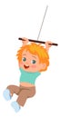 Kid on rope swing. Happy swinging little child. Girl flying in bungee. Summer outdoor leisure. Cartoon preschool baby Royalty Free Stock Photo