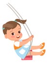 Kid on rope swing. Swinging girl. Park recreation. Preschool child playing in playground with attractions. Outdoor Royalty Free Stock Photo