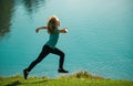 Kid runners in park. Little boy at athletics competition race. Young athlete in training. Runner exercising. Jogging for Royalty Free Stock Photo