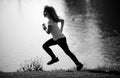 Kid runners in park. Sporty young child jogging and training outdoor. Royalty Free Stock Photo