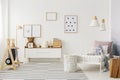 Kid`s bedroom with wooden furniture Royalty Free Stock Photo