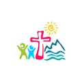 Kid`s camp logo. Christian symbols