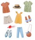 Kid`s clothes set isolated.Child girl fashion clothing set.Collage of beautiful apparel