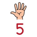 Kid`s hand showing the number five hand sign. Royalty Free Stock Photo