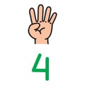 Kid`s hand showing the number four hand sign. Royalty Free Stock Photo