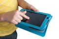 Kid's hands holding digital tablet isolated