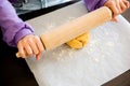 Kid's Hands Rolling Shortcrust Dough closeup