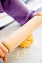 Kid's Hands Rolling Shortcrust Dough closeup