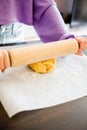 Kid's Hands Rolling Shortcrust Dough closeup