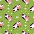 Kid\'s seamless pattern with funny cartoon cows