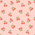 Kid`s seamless pattern. Smiling cherry. Fruit fashion print. Design elements for baby textile or clothes. Hand drawn doodle