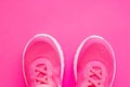 Kid s sport shoes. Isolated on pink background with clipping path.pair of blue and white sneakers on pink. kids fashion