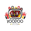 Kid s style Voodoo magic logo original template design with abstract scary head and decoration. Magical or mystical