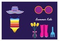 Kid's summer clothes on purple backgrounds