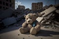 Kid\'s teddy bear lost among ruins of the house. Generative AI Royalty Free Stock Photo