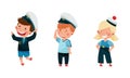 Kid sailors set. Happy adorable little boys and girl in sailor costumes cartoon vector illustration Royalty Free Stock Photo