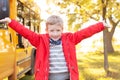 Kid and school bus Royalty Free Stock Photo