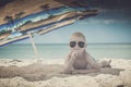 Kid on a sea beach. Instagram stylization