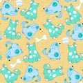 Kid seamless pattern with cartoon blue dogs Royalty Free Stock Photo