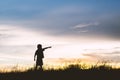 Kid silhouette,Moments of the child`s joy. looking for future, Royalty Free Stock Photo