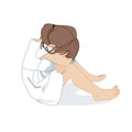 Kid sitting and cry on the floor and bend down hiding her face felling sad depression problem, illustration on white background