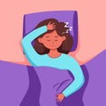 Kid sleep in bed at night vector illustration. Gir childl in pajama having a sweet dream in bedroom. Royalty Free Stock Photo