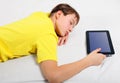 Kid sleep with Tablet Computer Royalty Free Stock Photo