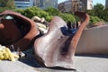 Kid sliding in Gulliver Park in Valencia, Spain