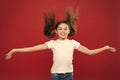 Kid smiling cute face live carefree happy life. Enjoy every moment. Young and free. Happy child girl with long hair on Royalty Free Stock Photo