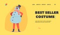 Kid in Snowman Costume Landing Page Template.Cheerful Child in Funny Christmas Suit, Top Hat and Scarf on Matinee Royalty Free Stock Photo
