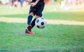 Kid soccer player do penalty shootout Royalty Free Stock Photo