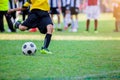 Kid soccer player do penalty shootout Royalty Free Stock Photo