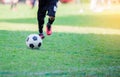 Kid soccer player do penalty shootout