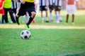 Kid soccer player do penalty shootout Royalty Free Stock Photo