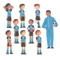 Kid Soccer Players Team with Coach Trainer, Group of Kids in Sports Uniform and Football Trainer, School Sports Activity
