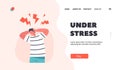 Kid Stress Landing Page Template. Furious Boy Gnash Teeth with Flashes over Head, Feel Depression and Headache, Migraine