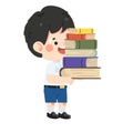 kid student carrying a pile of books Royalty Free Stock Photo
