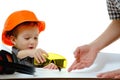 Kid studio little boy builder,  isolated Royalty Free Stock Photo