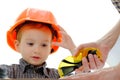 Kid studio little boy builder, portrait