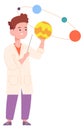 Kid studying astronomy planet. Boy scientist character Royalty Free Stock Photo