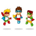 Kid Super Heroes with Jumping Flying Pose Cartoon Character