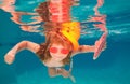 Kid swimming in pool underwater. Child boy swim under water in sea. Royalty Free Stock Photo