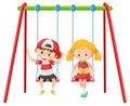 Kid on swing set playground on white background Royalty Free Stock Photo