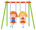 Kid on swing set playground on white background Royalty Free Stock Photo