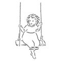 kid on a swing vector sketch illustration. swing sign