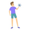 Kid take soccer ball icon, cartoon style