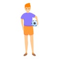 Kid take soccer ball icon, cartoon style
