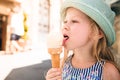 Kid tasting icecream